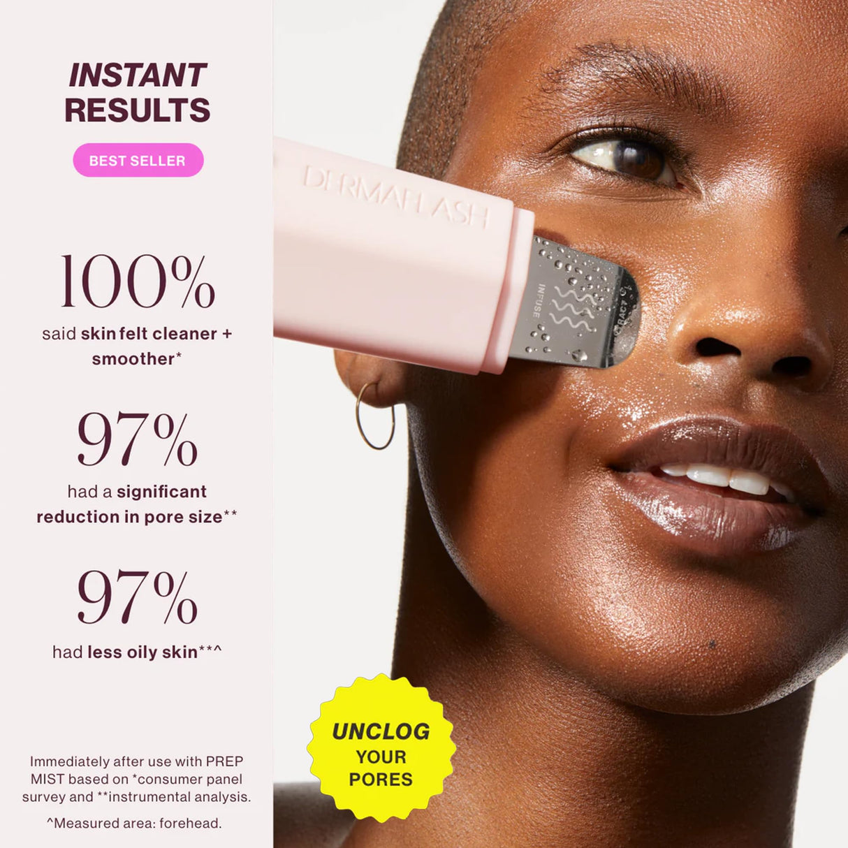 DERMAFLASH DERMAPORE+ Skin Care Device, Ultrasonic 2-in-1 Pore Extractor and Skincare Infuser, Blush