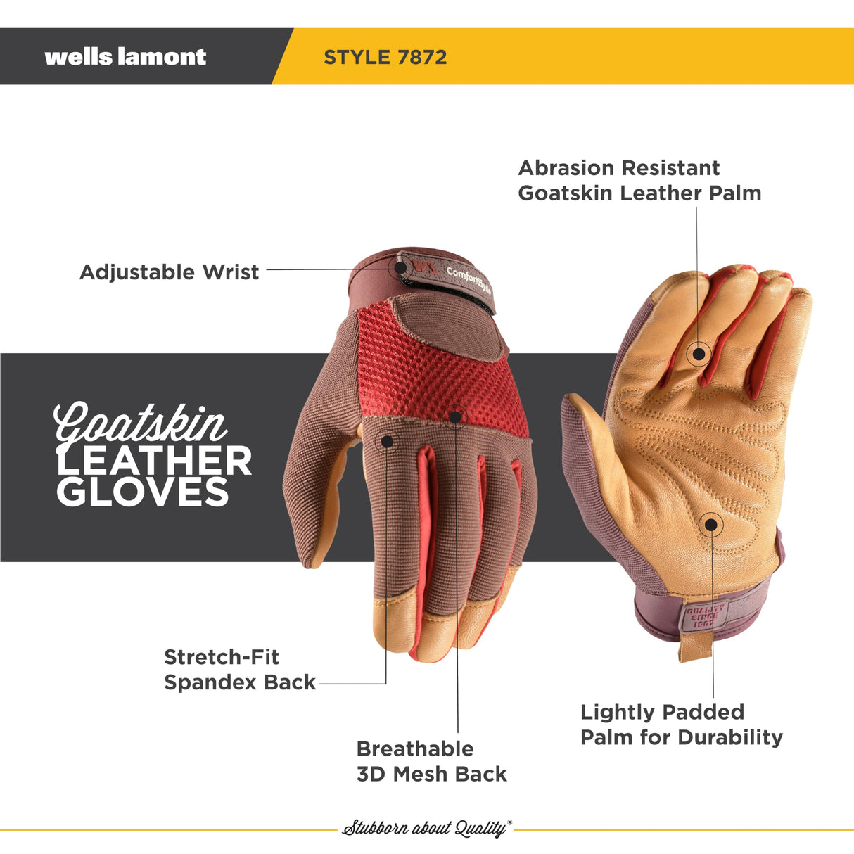 Wells Lamont Women's Breathable ComfortHyde Leather Hybrid Work Gardening Gloves, Medium (7872M)