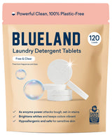 BLUELAND Laundry Detergent Tablets, 120 Count, Plastic-Free Eco-Friendly Pods, Sheets, Liquid Alternative - Fragrance Free and Clear, Natural, Gentle