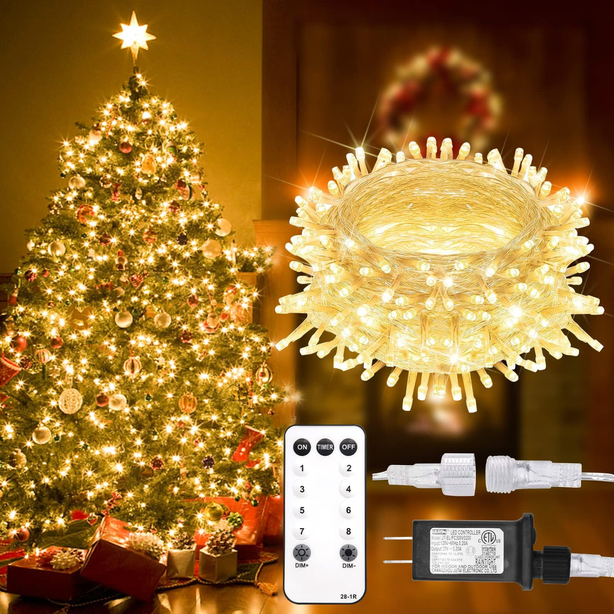 suddus 200 Led Connectable Christmas Lights Outdoor Waterproof, 66ft Fairy Lights Plug in with Remote, Warm White Christmas Tree Light Indoor for Xmas Holiday, Party, Porch, Patio, Garden Decor