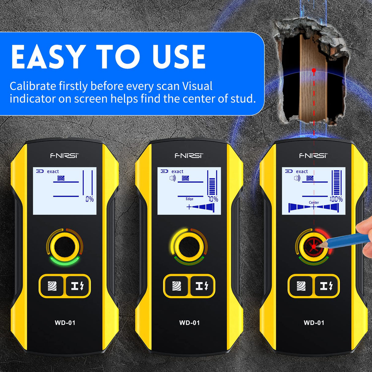 FNIRSI Stud Finder Wall Scanner - 6 in 1 Electronic Wall Wood Stud Finder, Wall Detector with Updated Positioning Hole for Center and Edge of Wood AC Wire Metal Studs Joist Pipe