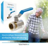 Bächlein Universal Ball Valve - Brass Ball Valve with Lever Handle and 1/2 Inch Female Thread on Both Sides - Full Bore Shut-Off Valve