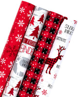 WRAPAHOLIC 30 Inch Christmas Wrapping Paper Roll - Jumbo Roll Rustic Holiday Woodland Scenes - Snowflake, Plaid, Reindeer - 4 Rolls - 30 Inch x 120 Inch Per Roll