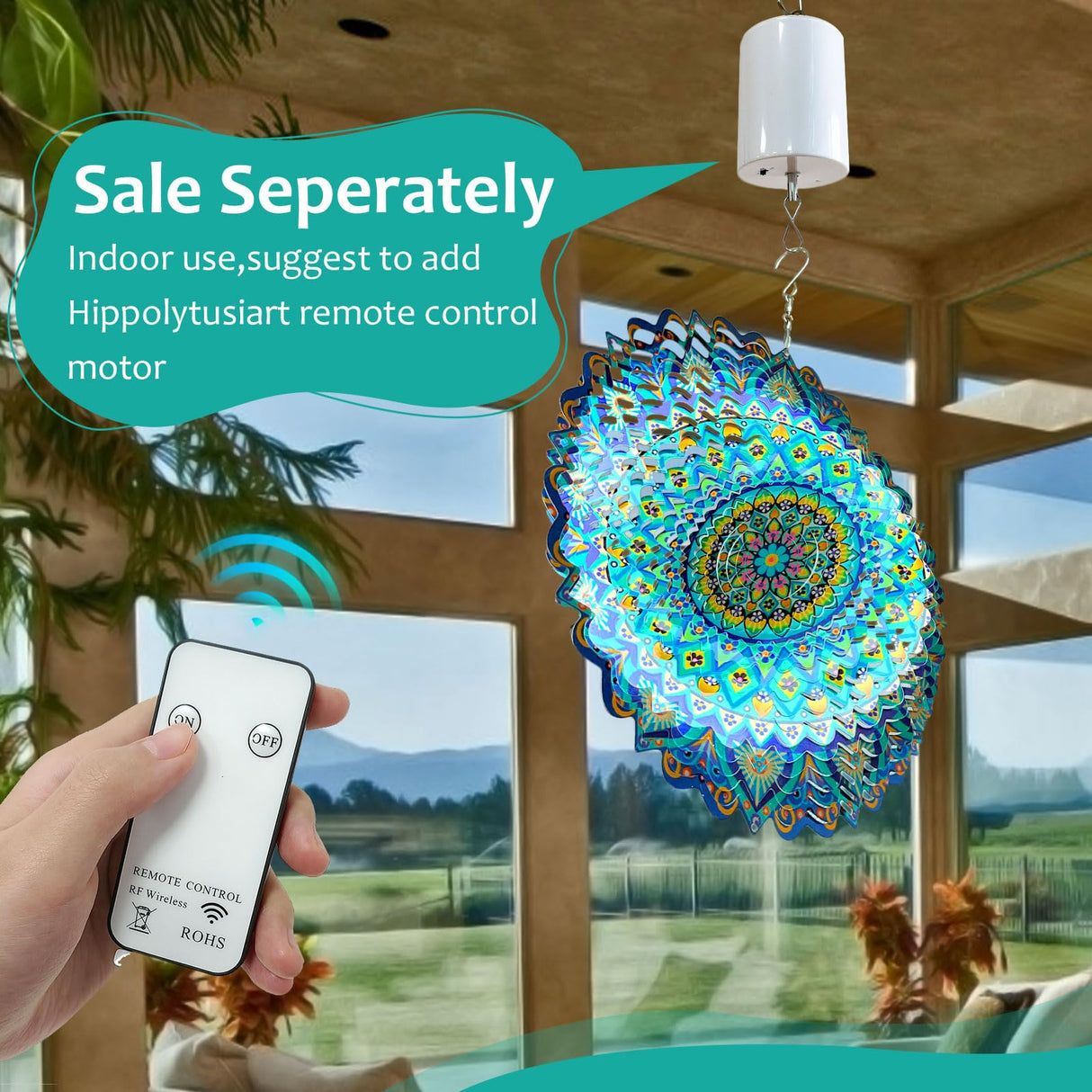 Hippolytusiart Wind Spinner Mandala Peacock Blue Ocean,12Inch Stainless Steel Wind Spinners Outdoor,Gifts for Women,Mother,Men,Father,Holidays,3D Kinetic Yard Art Decorations,Christmas Garden Decor