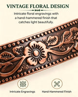Fashtour Pure Copper Bracelet – Copper Bracelet for Men & Women – 100% Solid, Raw & Handmade Hammered Tibetan Cuff Bangle (Vintage Floral)