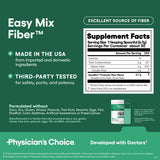 Physician's CHOICE Easy Mix Fiber for Digestive Health & Regularity - No Grit, Sugar Free, & Tasteless - Daily Prebiotic Soluble Fiber Powder Supplement for Women and Men - Unflavored - 7.1oz