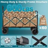Beach Wagon with Big Wheels for Sand: 600LBS All Terrain Collapsible Beach Cart Foldable - Portable Heavy Duty Folding Utility Wagon Cart for Groceries Shopping Outdoor Camping Sports