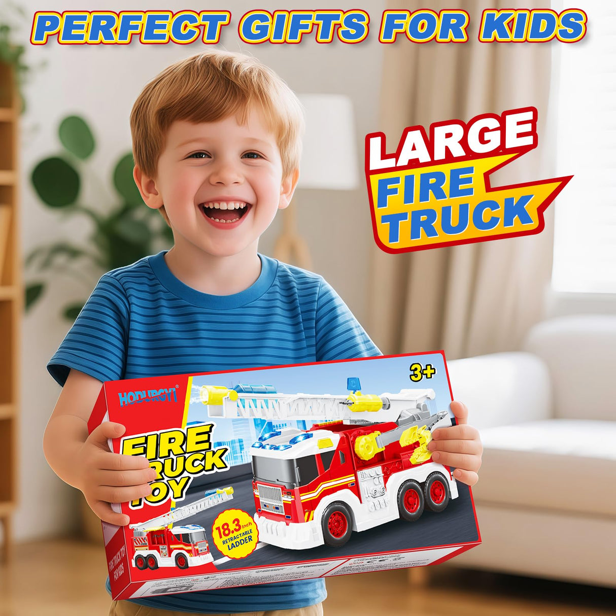 Large Fire Trucks Toys for Toddlers, Kids Toys for 3 4 5 6 7 8 Years Old Boys, 15" Firetruck Toy for Kids with Ladder, Lights, Sounds & Water Shooting, Christmas Birthday Gifts for Boys & Girls