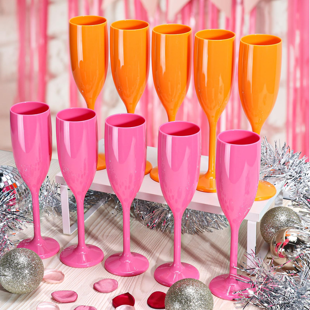 XUWAIDSGN Acrylic Champagne Flutes Toasting Glasses Unbreakable Mimosa Bar Reusable Wine Glasses Vintage Champagne Flutes Stemmed Drinking Cups 5.4 OZ for Christmas Birthday (24, Orange)