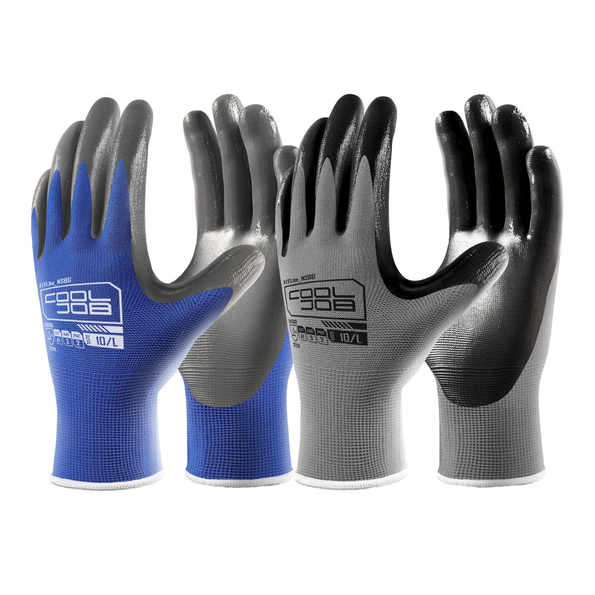 COOLJOB 20 Pairs Nitrile Dipped Safety Work Gloves with Grip, Non-slip Rubber Coated Bulk Garden Gloves for Men, Heavy-duty Oil Resistant for Truck Driver, Warehouse Box Handler, Xlarge, Gray Blue
