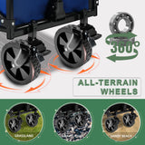 YSIATN Collapsible Folding Wagon Cart with Tailgate - 300lbs Heavy Duty Foldable Utility Wagon and Brake Wheels - 100L Lightweight Grocery Wagons for Shopping Camping Sports Garden, Blue