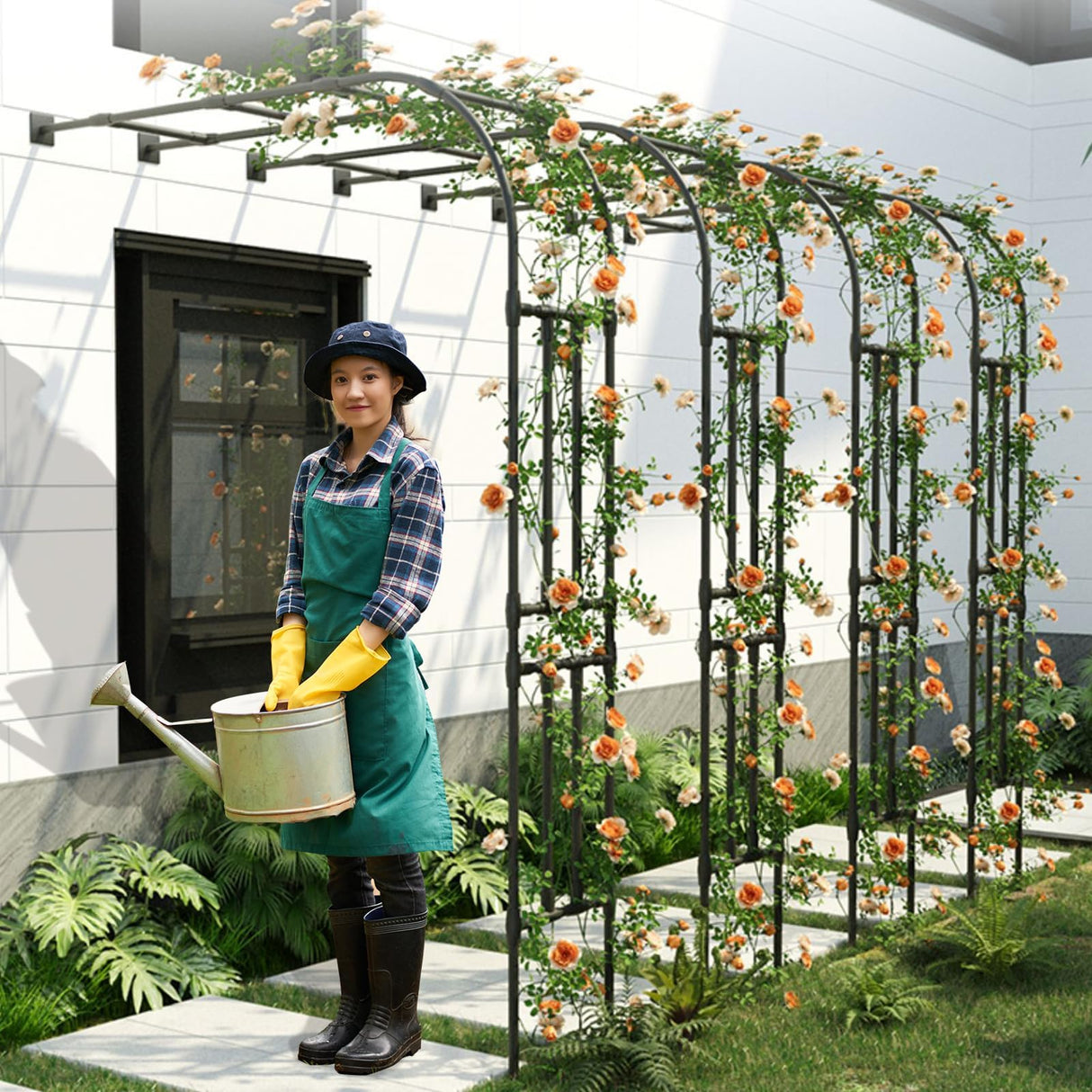 BUKLIYN Half Sided Arch Against The Wall Garden Arch Trellis - Garden Arch Arbor Trellis for Climbing Plants Outdoor - Garden Arch Trellis Arbor for Home Yard and Garden（Black）