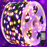 WATERGLIDE Extra Long 328FT Halloween Lights, 1000 LED Outdoor Fairy String Lights, Green PVC Copper Wire Christmas Light, Plug in 8 Modes & Waterproof for Tree Party Home Yard Decor, Orange&Purple