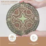 Bits and Pieces - Glow in the Dark Celtic Compass Garden Stone - Irish Garden Decor Yard Art Accent - 10" x 10" Round Durable Polyresin Stepping Pavers for Landscaping and Outdoor Pathways