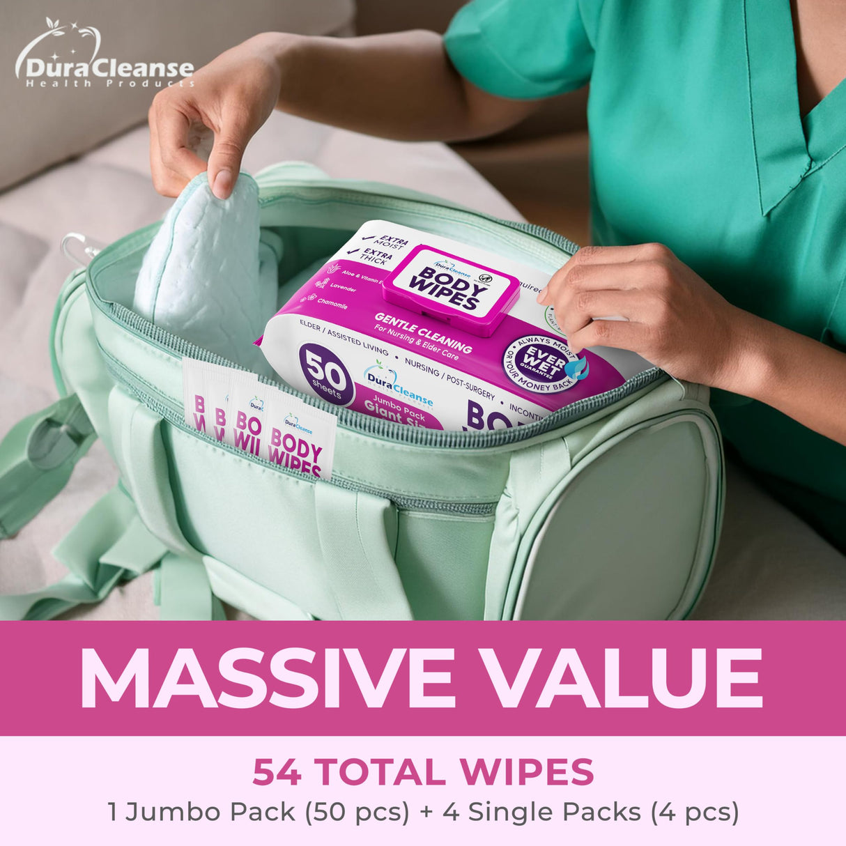 XL Bath Wipes for Adults Bathing No Rinse (2pk) - 100 Ct. + 8 Travel Body Wipes - 9"x12" Adult Disposable Washcloths for Elderly Incontinence - After Surgery Must Haves Supplies & Elder Care Products