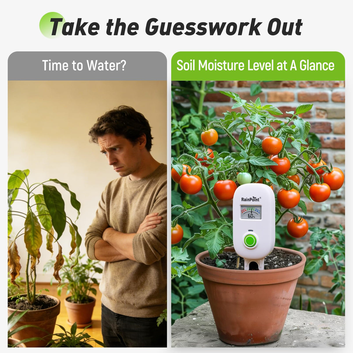RAINPOINT Smart Soil Moisture Meter,Visual Gauge, Optional WiFi Hub for App