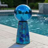 Sunnydaze Glass Gazing Ball Stand for Gazing Globes - Outdoor Mosaic Sphere Holder & Pedestal for Backyard or Patio Decoration - Deep Ocean Swirl