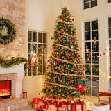 Hykolity 7.5 ft Prelit Artificial Christmas Tree, 2933 PE&PVC Branch Tips, 450 Warm White LED Lights, Metal Stand and Hinged Branches