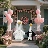 Frebento 2 Sets Porch Goose Wedding Outfit for 23'' Goose, Goose Couple Bride Groom Tuxedo Suit, Wedding Decor Gift for Couples Bridal Shower Party