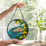 XINCEYWJ Mediterranean Tuscan Decor, Italian Lemon Amalfi Coast Suncatchers Stained Glass Window Hanging, Summer Beach Sun Catchers Indoor Window Glass Round Wall Decor, 7.9x7.9in
