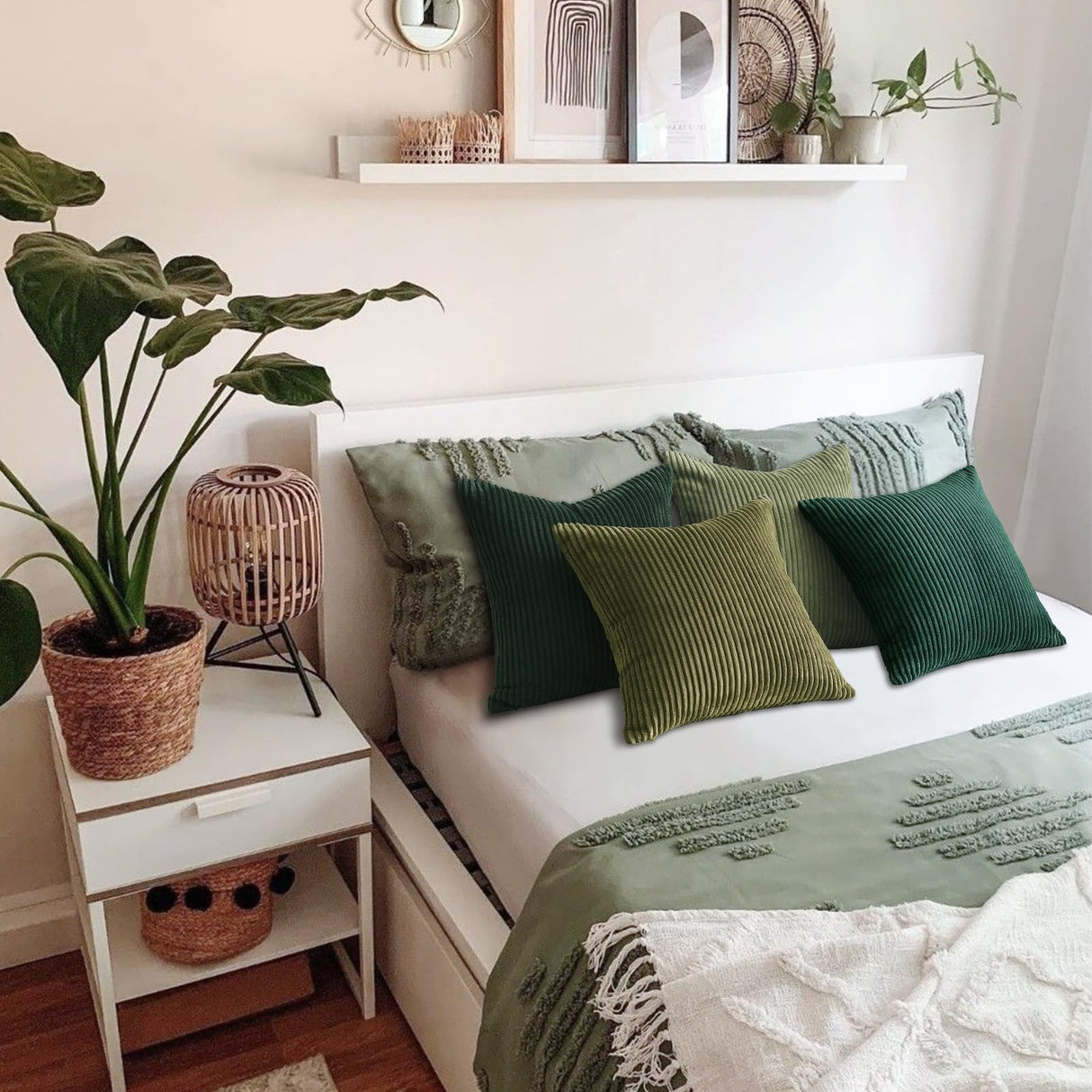 Topfinel Christmas Decorative Throw Pillow Covers Green Series,Winter Fluffy Corduroy Striped Euro Pillows Shams for Couch Bed Bedroom,Western Modern Hunter Green Pillowcase 20x20 Inch Set of 4