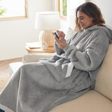 Bedsure Wearable Blanket Hoodie, Long Hooded Blanket Sweatshirt as Christmas Birthday Gifts for Women, Cozy Sherpa Hoodie for Adult, Standard, Grey