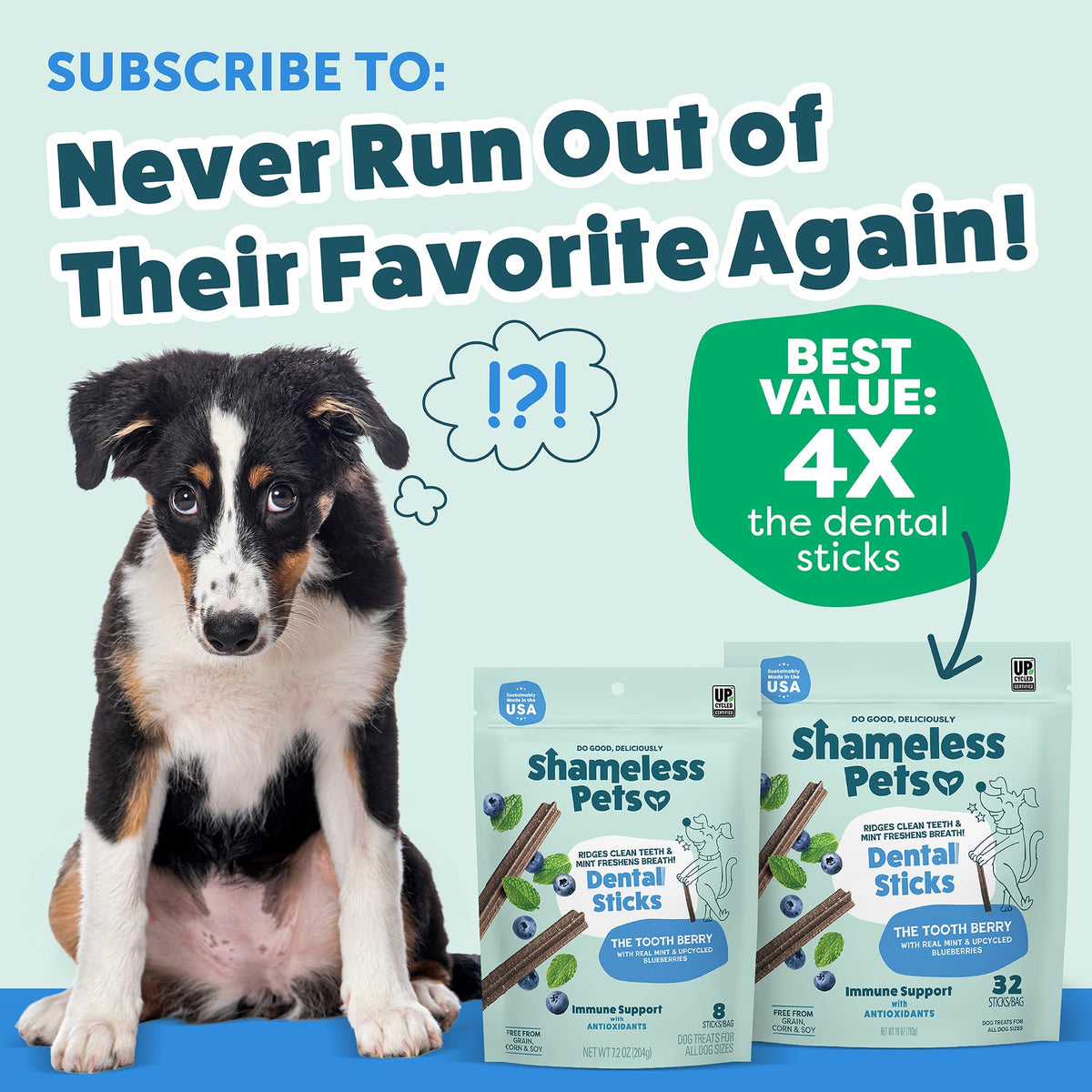 Shameless Pets Blueberry & Mint Dental Chews for Dogs, 32 Chews
