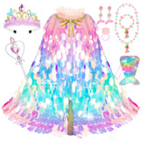 Princess Dress Up Toys Princess Dress Up Clothes Rainbow Mermaid Cape Kit 9 Pcs Gift Set for Little Girls 3-8 Years Old, Great Gift Set for Birthday Christmas Halloween (Rainbow Multi-Color)