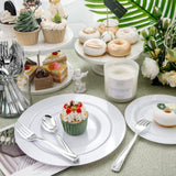 BUCLA 200 Pieces Silver Plastic Silverware - Heavy Duty Disposable Cutlery set - 100 Silver Plastic Forks, 100 Disposable Spoons for Catering, Parties, Dinners, Weddings and Christmas