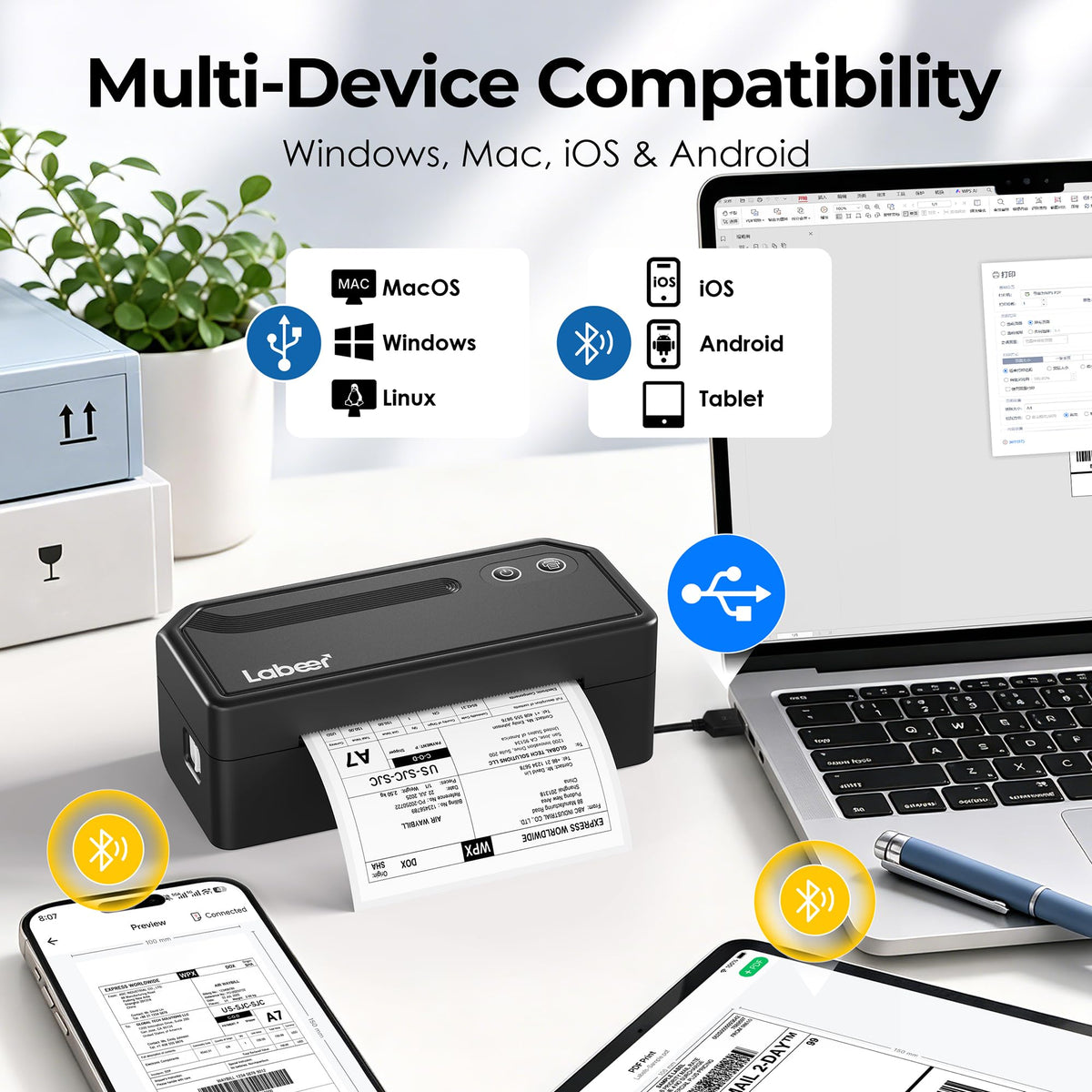 Labeer Bluetooth Thermal Shipping Label Printer, Wireless 4x6 Label Printer