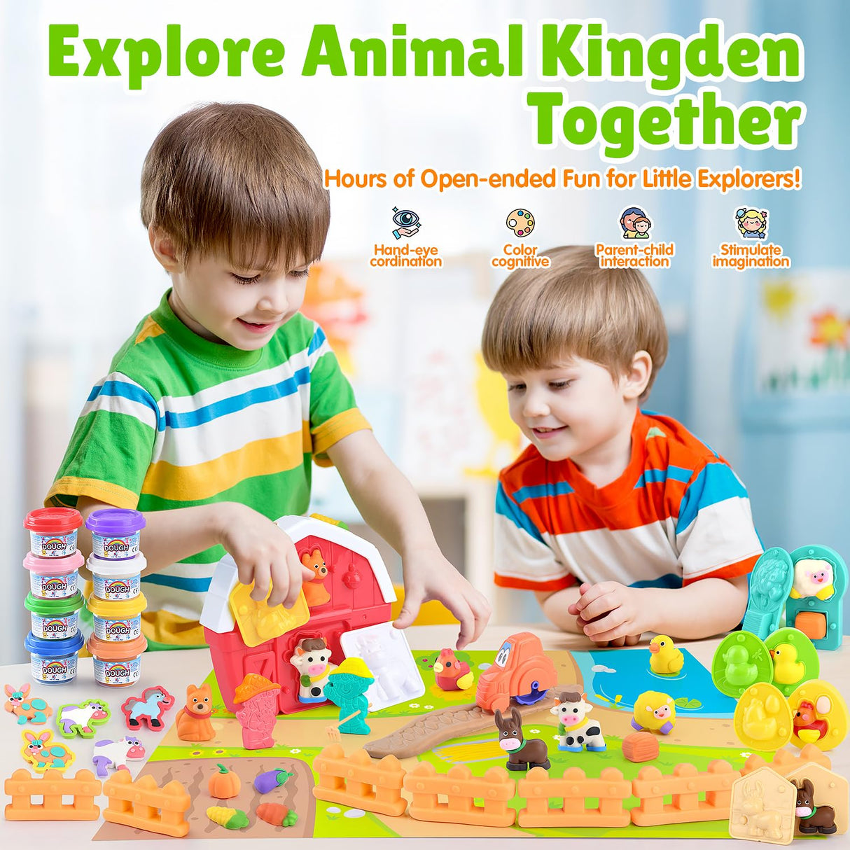 Farm Animals Color Dough Toys for Kids Ages 2-4-8, Big Red Barn Farm Playset with Animal Figures Clay Dough Modeling Tools, Art Crafts Toddler Learning Toy, Ideal Christmas Birthday Gifts