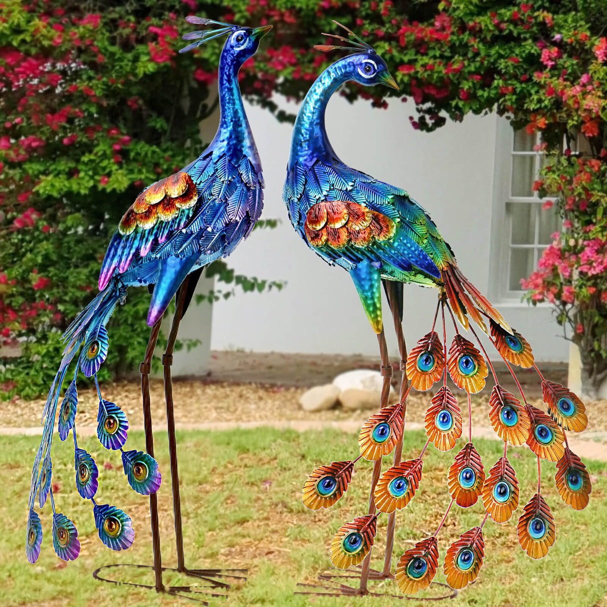 Kircust Metal Peacock Garden Statue and Sculpture,