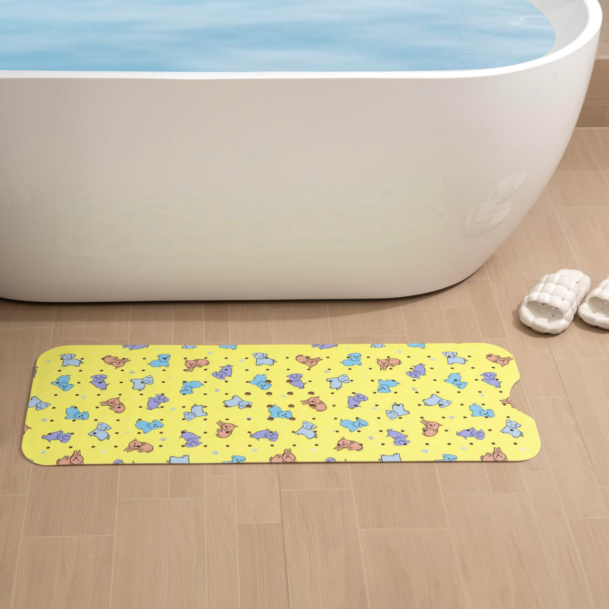 YINENN Bath and Shower Safety Mats 40x16 inch, Non Slip with Suction Cups for Bathroom Stall and Tub Floor, Extra Large and Machine Washable, Drain Holes Keep Bathtub Clean, Colored Dogs