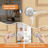 Probrico (2 Pack Wave Style Keyed Alike Entry Levers, Exterior Interior Satin Nickel Keyed Door Handles with Lock and Same Keys, Reversible for Right Left Handed Doors