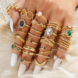 IFKM Gold Jewelry Set For Women, 14k Gold Plated Multi Layer Necklaces Bracelets Stackable Knuckle Rings Hoop Earrings set, Trendy Elegance Charms Non Tarnish Minimalist Textured Boho Jewelry Gift