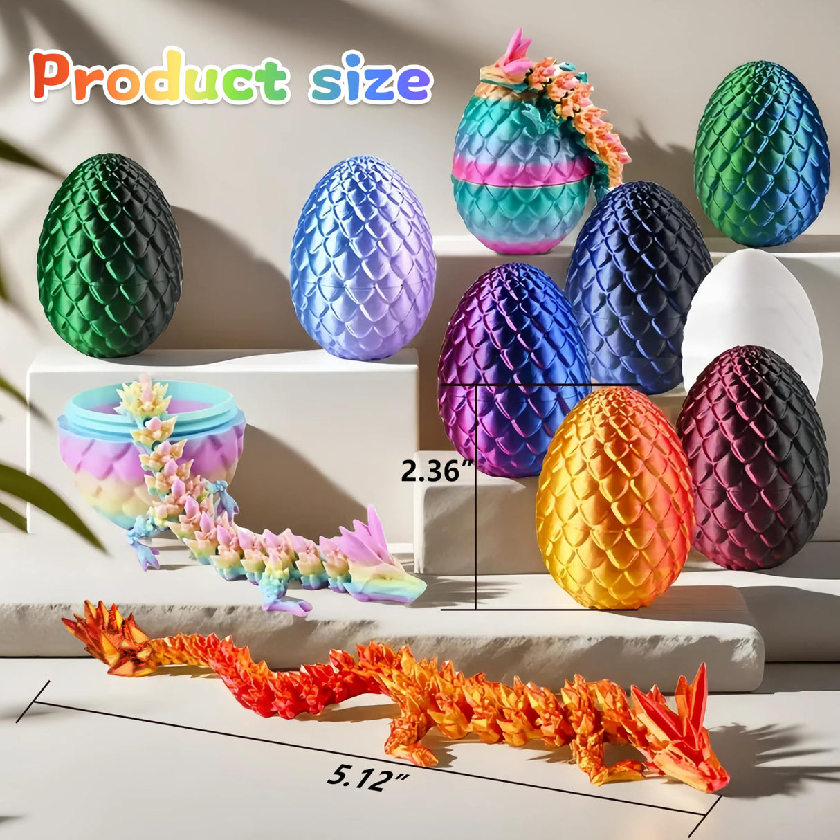 Impossmaker 12PCS 3D Printed Dragon Eggs with Dragon Inside, Cool Stuff Christmas Fun Gifts, Mini Dragon Egg Set Articulated Crystal Fidget Toy for Adults Teens Boy Gifts Easter Basket Stuffers