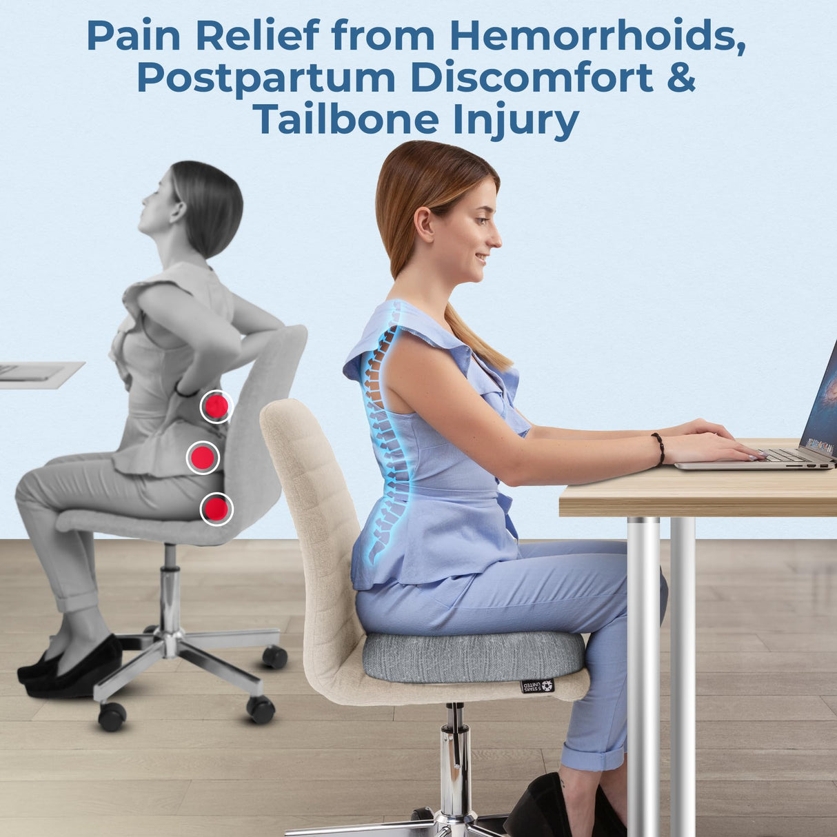 5 STARS UNITED Donut Pillow Hemorrhoid Tailbone Cushion – Large Cushion for Pain Relief – Coccyx, Prostate, Sciatica, Pelvic Floor, Pressure Sores, Pregnancy, Postpartum Recovery, Gray