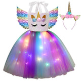 Davsolly Unicorn Costume for Girls Led Light Up Unicorn Princess Tutu Outfit for Halloween Dress Up Birthday Christmas Gifts