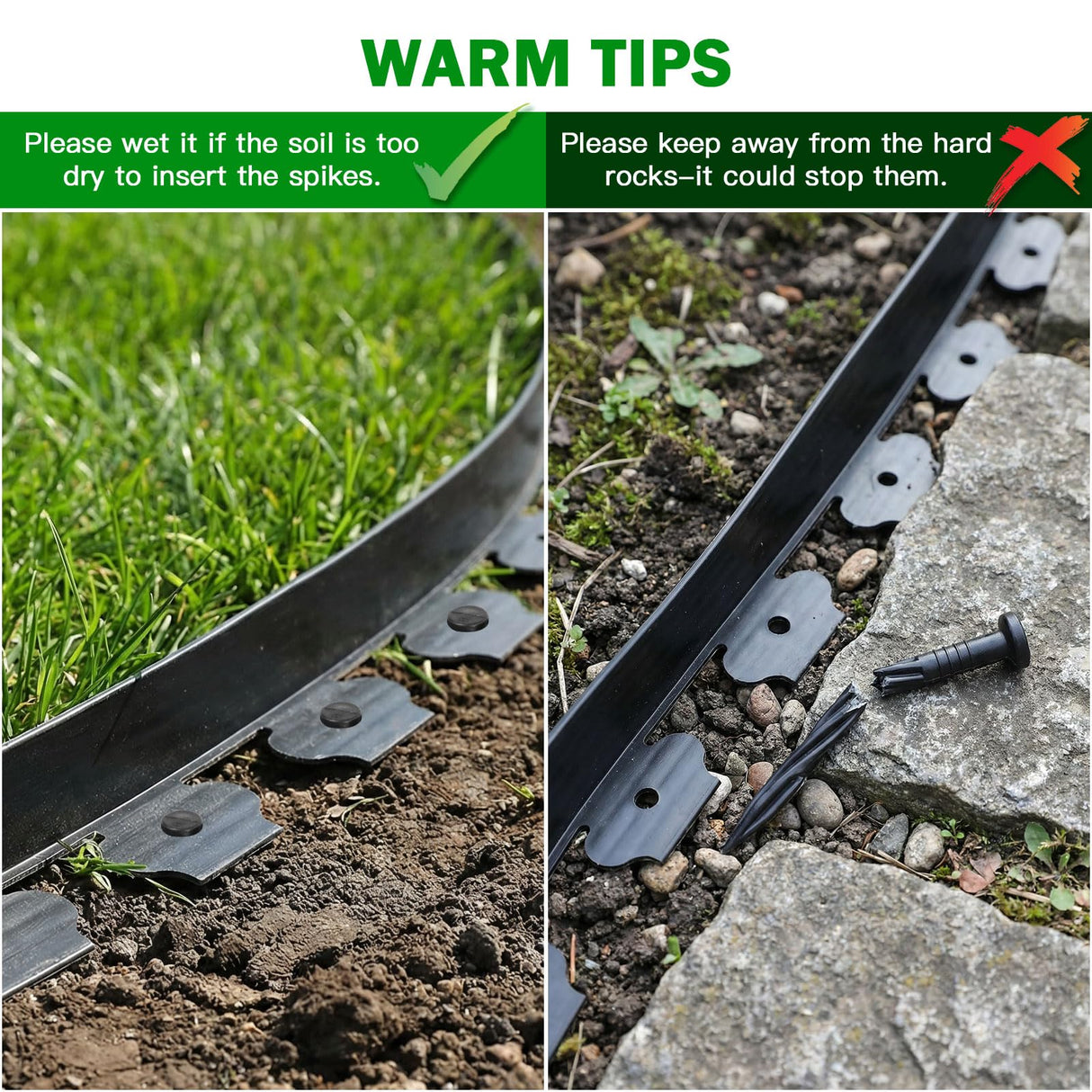 Tegarbed No Dig Landscape Edging 2 Inch x 100 FT, Heavy Duty Flexible Plastic Garden Border with 150 Spiral Spikes, Lawn Edging for Flower Beds, Walkways, Tree Rings, Mulch Beds and Landscaping, Black