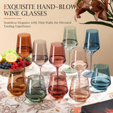 comfit Colored Wine Glasses Set of 6-15 oz Hand-blown Lead-free Crystal - Birthday Wedding Housewarming Christmas Gifts for Wine Lovers Women, Mom, Wife, Friend, Sister, Daughter