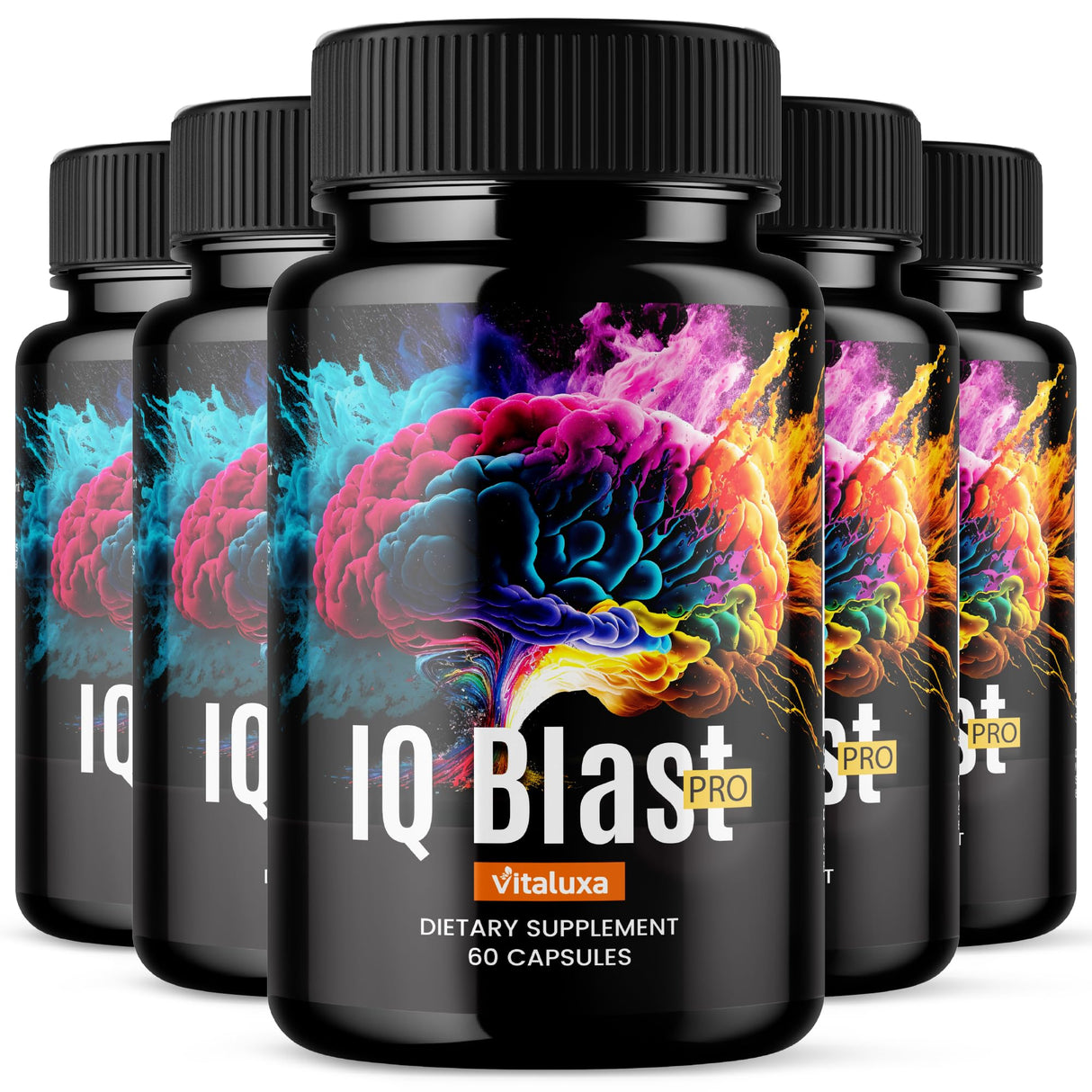 (5 Pack) IQ Blast Pro Capsules, IQblast Pro Supplement Official Brain Pills for Memory and Focus, IQblastpro Blaster Premium Clarity Support Advanced Formula Reviews All Natural Ingredients (300 Ct)