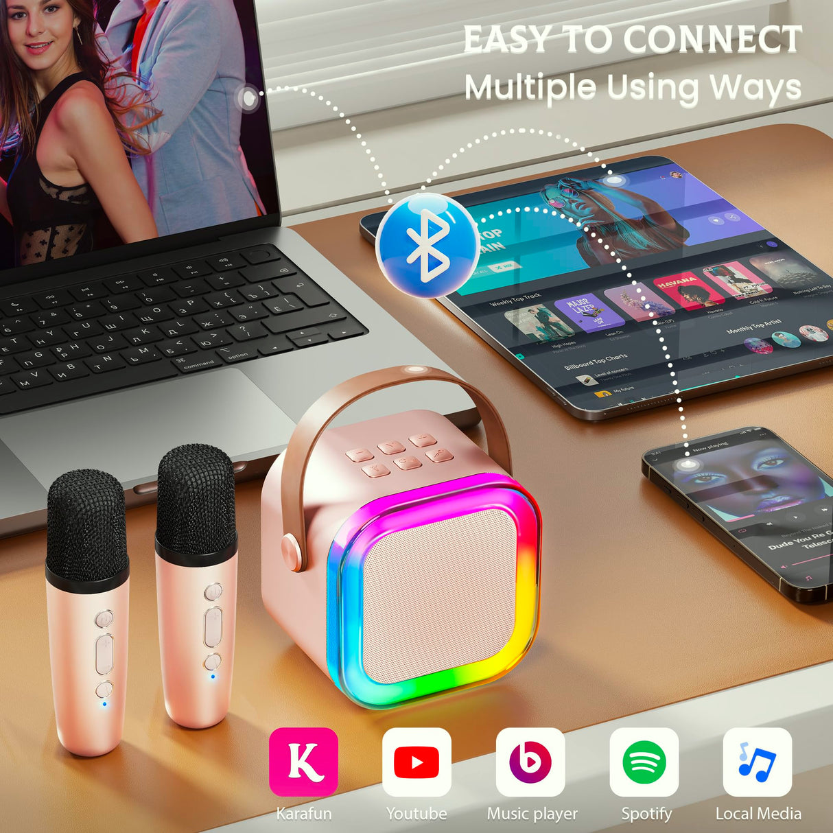 IROO Mini Karaoke Machine for Kids, 2025 TOP Toys Christmas Birthday Gifts Ideas for Girls Ages 4, 5, 6, 7, 8, 9, 10, 12+ Years Old, Portable MP3 Player with 2 Wireless Mics for Party