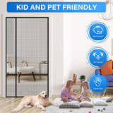 LONGEAS Magnetic Screen Door Mesh Left Right Side Opening Upgraded PET Material Mesh Stronger Than Fiberglass and Polyester,Keep Bugs Out,Pet & Kid Friendly Screen Size 74'' X 82''