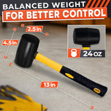 24 Oz Rubber Mallet Hammer for Woodworking, Flooring, Tiling, Camping and More - Rubber Hammer with Non-Slip Grip, Durable Ergonomic Handle and Anti-Vibrating Design for Furniture Assembly and Repairs