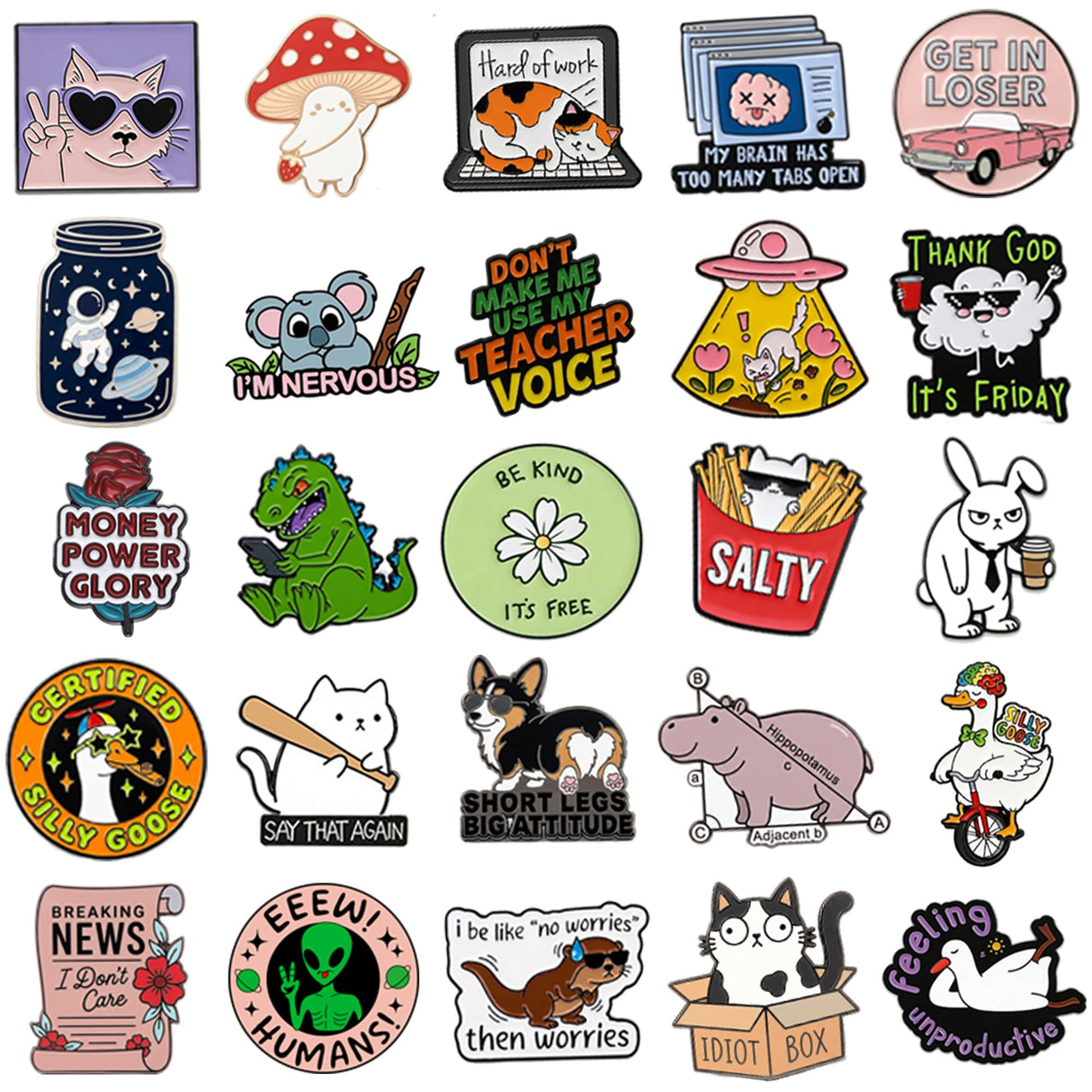 SINCCO 20/40/50/80 PCS Cute Enamel Backpack Pins, Funny Enamel Pins Bulk Set Cool Button Pins Aesthetic Brooch Lapel Pins Anime for Backpacks, Jackets, Hats, Kids, Girls(Style-50)