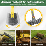 Thatch Rake, 15-Inch Wide Manual Dethatcher Rake for Cleaning Dead Grass, Loosening Soil, 55" Efficient Steel Metal Dethatching Rake with Long Adjustable Handle, Thatch Rakes for Lawns, Yard, Garden