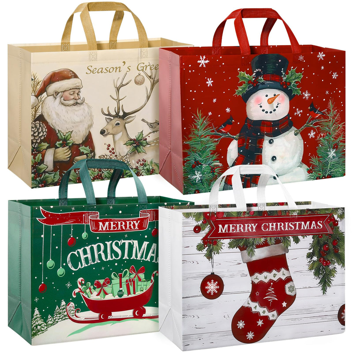 STYPOP 12 Pack 17" Extra Large Christmas Gift Bags, Reusable Non-Woven Christmas Tote Bags with Handles, Perfect for Gift Wrap/Party Favor Supplies, 16.9 * 12.6 * 6.8"