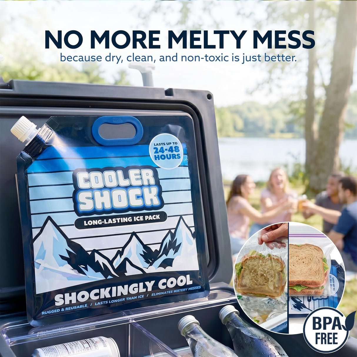 Cooler Shock Reusable Ice Packs for Cooler - Long-Lasting Freezer Packs with Built-in Handle - All-Purpose Medium Size, Pack of 4