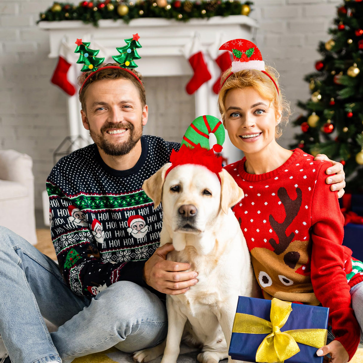 24 Pcs Christmas Headbands, 12 Styles Christmas Headwears with Assorted Design Santa Christmas Tree Snowman Stars Reindeer Antler, Xmas Party Decor for Women Men Christmas Party Favors