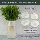 Microgreens Growing Kit Compatible with Mason Jar, 4-Pack Deep & Shallow Hydroponic Sprouting Trays for Indoor Gardening, Easy Indoor Microgreens Grower for Kitchen Herb Gardening and Home Growing